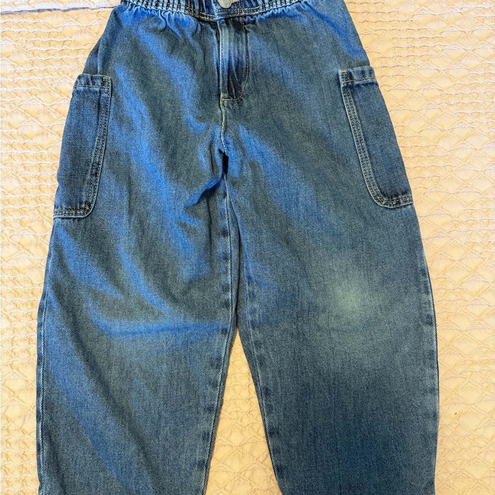Zara Kids Medium Blue Elastic-Waist Denim Cargo Pants - Picture 2 of 6